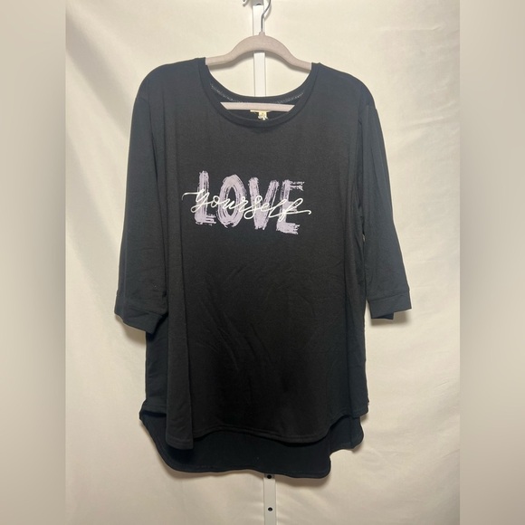Jane and Delancey Women’s 3/4 Sleeve Love Yourself Black Top - Picture 1 of 6